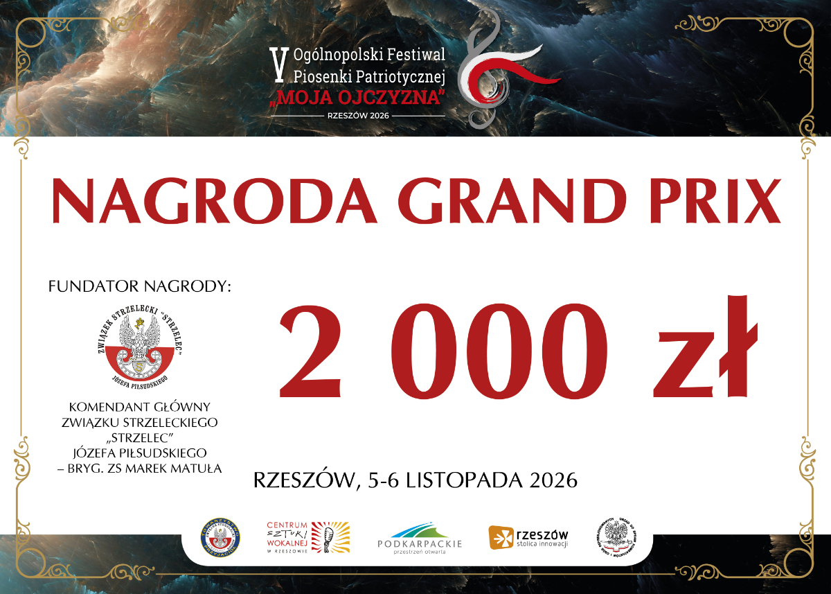Nagrody V Ogólnopolskiego Festiwalu Piosenki Patriotycznej „Moja Ojczyzna” – Rzeszów 2026
